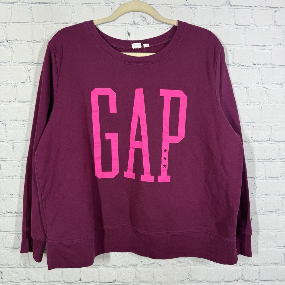 Gap Pullover Sweatershirt Women XL Big Spell Out Logo Hot Pink Long Sleeve Y2K